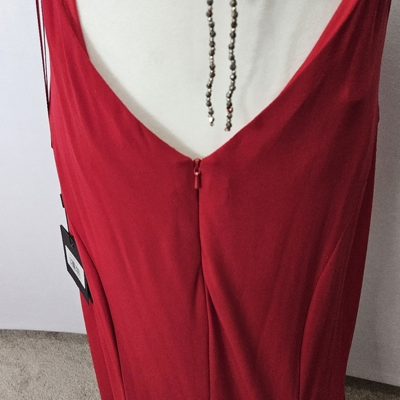 IEENA for Mac Duggal Women's Red Halter Beaded Jersey Evening Gown Size 12 - Picture 12 of 16